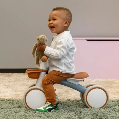 Afbeelding van Loopfiets First Rider petrol blue met mandje 1 jaar Bandits and Angels