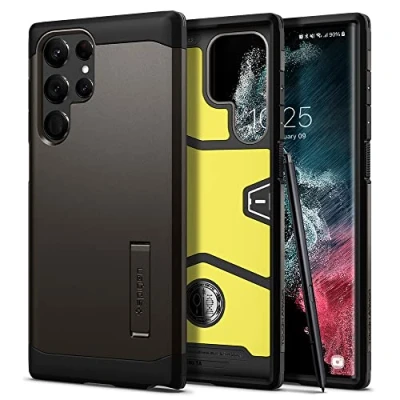 Afbeelding van Samsung Galaxy S22 Ultra Hoesje Kunststof Spigen Hardcase/Backcover Grijs Telefoonhoesje Shockproof/Valbescherming