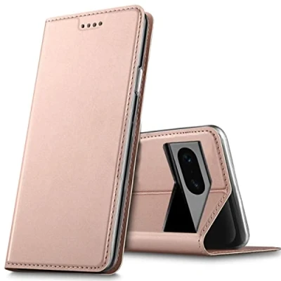 Afbeelding van Verco Hoes voor mobiele telefoon Google Pixel 7a, premium flip cover geïntegreerde magneetsluiting, book case, PU lederen tas, roségoud