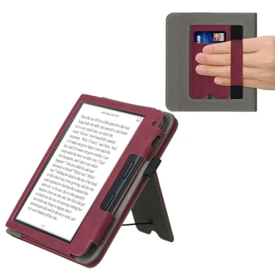 Afbeelding van kwmobile e reader hoesje compatibel met Kobo Libra 2 Ereader case van kunstleer Brushed Hart in donkerrood