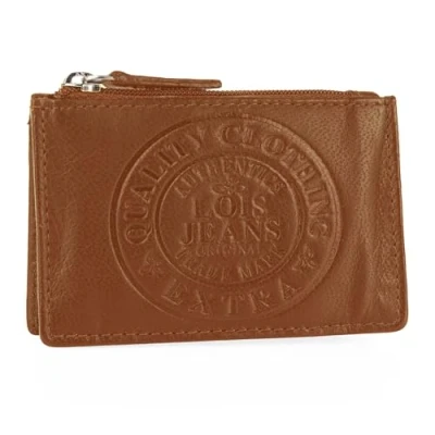 Afbeelding van Lois Porte Monnaie homme Cuir Souple Petit Format Bourse Multi Rangements Anti RFID. Carte Cuir., Tan