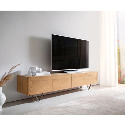 Afbeelding van Tv meubel Kayu acacia natuur 200 cm 4 deuren V poot lowboard