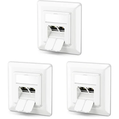 Afbeelding van deleyCON 3x CAT6a Netwerk Stopcontact 2x RJ45 Aansluiting Afgeschermd Verzonken Montage 10 Gbit Ethernet LAN Patchkabel Netwerkkabel Installatie Kabel Wit