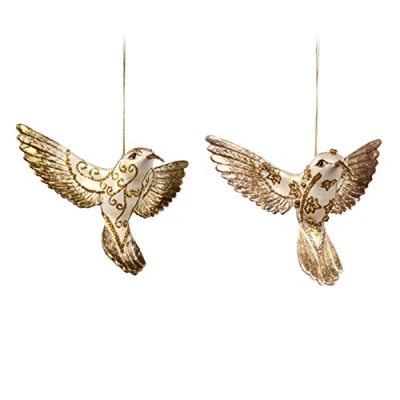 Afbeelding van Goodwill: Kerstmis Crème en Gouden Hars Vliegende Kolibrie Hangende Decoratie 13cm
