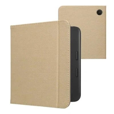 Afbeelding van kwmobile E reader hoesje geschikt voor Tolino Vision 6 hoes flip case met magneetsluiting Ereader cover Denim design in beige