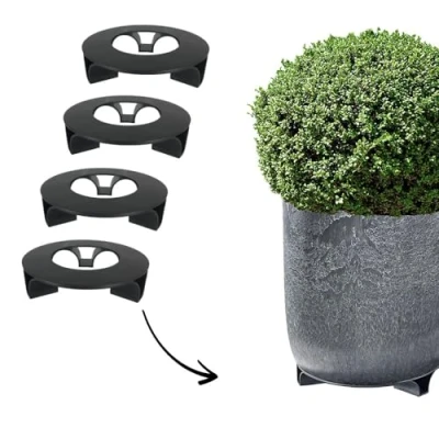 Afbeelding van terraced® Set van 4 onderzetters bloempotten kleur: zwart rond 16cm diameter gerecycled materiaal Made in Germany