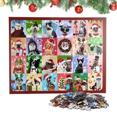Afbeelding van Kerst aftellen puzzel adventskalender,Cat Countdown Christmas Puzzels Adventskalender Kerstmis kalender voor