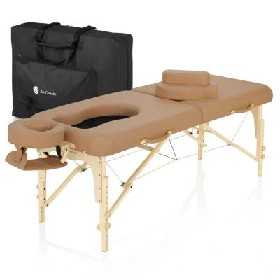 Afbeelding van ZenGrowth Zwangerschapsmassagetafel Ipanema Latte, 16kg, Beukenhout, Pu Leer