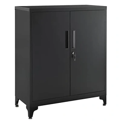 Afbeelding van SONGMICS archiefkast, multifunctionele kast, kantoorkast met 2 deuren, afsluitbare opbergkast van staal, voor studeerkamer, woonkamer, zwart OMC013B01