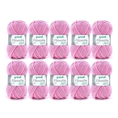 Afbeelding van Gründl Viltwol uni (wol voor vilten, breien en haken, garen van 100% scheerwol, 50 g / m, naalddikte: 8 9, 10 x g), roze, 31 32 7,5 cm