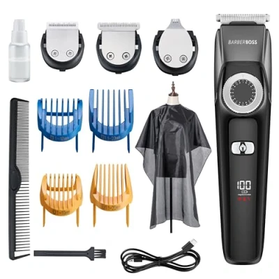 Afbeelding van BarberBoss QR 6086 3 in 1 haar , baard en detailtrimmer, professionele gezichtsverzorging met precisie draaiknop, 4 geleidingskammen, via USB oplaadbaar, 100% waterdicht,
