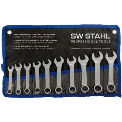 Afbeelding van SW Stahl 00840L ringsteeksleutelset 10 19 mm extra kort I delig antiverblinding ringsleutel dubbele sleutel ringsleutelset steeksleutel