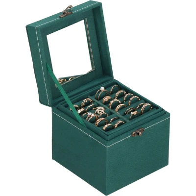 Afbeelding van Springos Sieradendoos Juwelendoos Sieradenopberger Spiegel Groen 12,2X12,2X12,2 CM