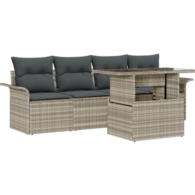 Afbeelding van vidaXL 5 delige Tuin Sofa Set met Kussens Lichtgrijs Poly Riet