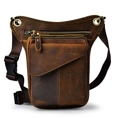 Afbeelding van Xieben Lederen Drop Been Tas voor Mannen Vrouwen Motorfiets Fietsen Multifunctionele Dij Taille Fanny Pack Bum Pocket Wandelen Sport Camping Pouch Diepbruin