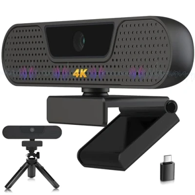 Afbeelding van VIZOLINK W8GS webcam 4K, HD 1080P voor pc met microfoon, autofocus, lichtcorrectie, 85 gezichtsveld, privacyafdekking, plug &amp; play, Mac, laptop, zoom, Skype, teams, videogesprekken en