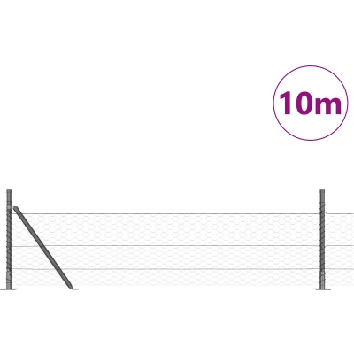 Afbeelding van vidaXL Zeshoekige Omheining Grijs 0,5x10 m Staal, Omheiningpalen met Basisplaten 7 stuks Ø32mm 70cm Gegalvaniseerd Staal