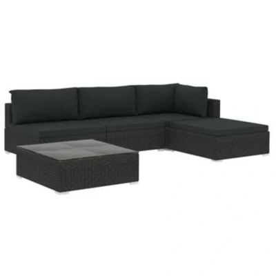 Afbeelding van 5 delige Loungeset met kussens poly rattan zwart