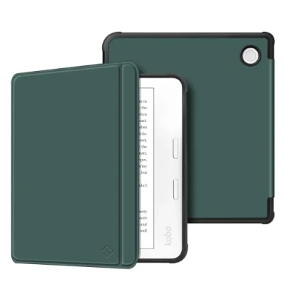Afbeelding van Fintie Hoes voor Tolino Vision Color (2024) / Kobo Libra 7 inch eReader Superlicht Soft TPU Achterkant Cover Beschermhoes met Auto Sleep Waak en Magneetsluiting, Nachtgroen
