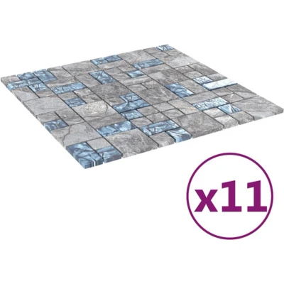 Afbeelding van Mozaïektegels 11 st 30x30 cm glas grijs en blauw