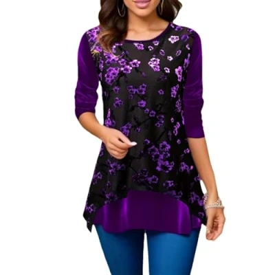 Afbeelding van elegante feestelijke tops damesblouses dames blouses, oudejaarsavondoutfit (Color : Dark purple, Size XL)