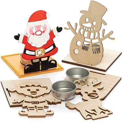 Afbeelding van Baker Ross FC286 Kerst houten theelichthouders pak van 4, theelichtjes voor kinderen om te versieren en weer geven, ideaal kunst handwerkproject kinderen,assorted