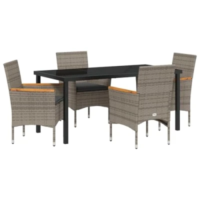 Afbeelding van vidaXL 5 delige Tuin Eettafel Set met Kussens Grijze Poly Rattan