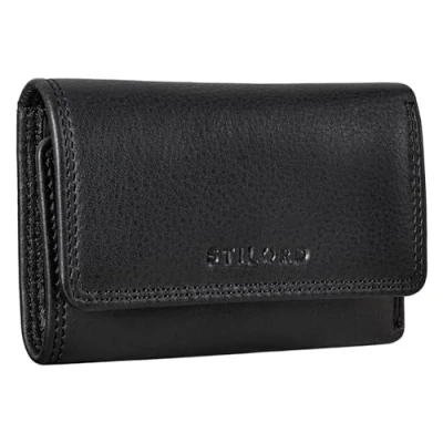 Afbeelding van STILORD &#039;Clay&#039; Mini Portemonnee Leer Portefeuille Tasje Sleuteletui Kleine Sleutel Etui met RFID Blocker en Sleutelhanger Vintage Echt leder, Kleur:zwart