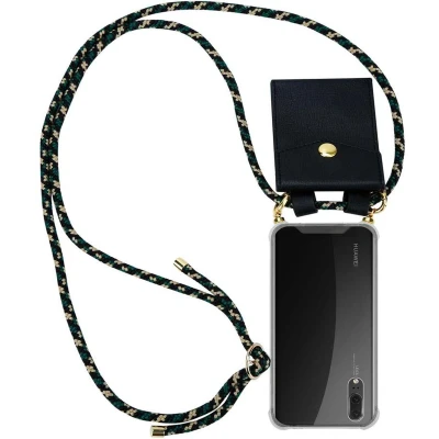 Afbeelding van Cadorabo Hoesje geschikt voor Huawei P20 in CAMOUFLAGE Silicone Mobiele telefoon ketting beschermhoes met gouden ringen, koordriem en afneembare etui