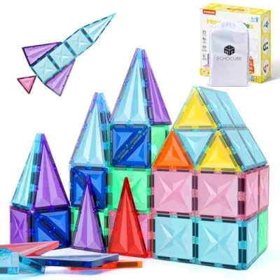 Afbeelding van ECHOCUBE Magnetische Bouwstenen, 40 PCS Bouwstenen Set voor Kinderen, Educatief Bouw Magnetisch Speelgoed Kerst Verjaardag Cadeau 3+ Jaar Oude Jongens en Meisjes