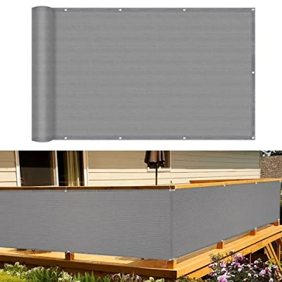 Afbeelding van Balkonbespanning 65 x 600 cm Windbescherming uv bescherming Ondoorzichtige Balkondoek met oogjes kabelbinders koord voor Outdoor Balkon Tuin, Grijs