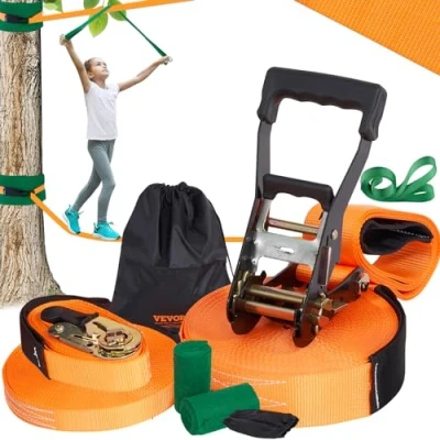 Afbeelding van VEVOR Slackline hindernissenset, 2 x 18,3 m, slacklines, 1,5 boombescherming, 226,8 kg draagkracht, ninja hinderniscursus, outdoor speelsetuitrusting, achtertuin speelgoed,