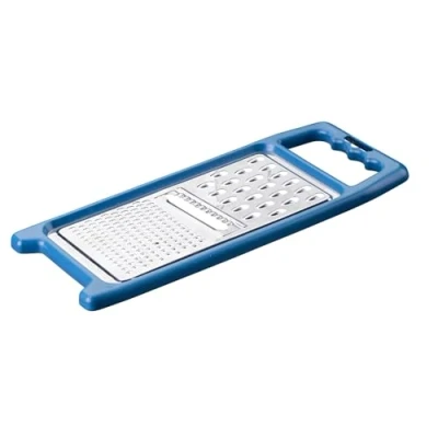 Afbeelding van Fackelmann Essential Universele rasp, multifunctionele keukenrasp met 3 raspoppervlakken, schaven en raspen, roestvrij staal, antislipvoeten, donkerblauw/zilver