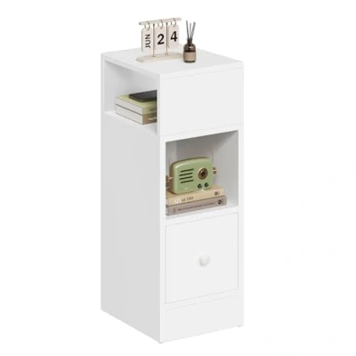 Afbeelding van EUGAD nachtkastje smal met 2 open planken, 1 lade, smal, klein in de slaapkamer, 25 x 66 30 cm, ruimtebesparend nachtkastje, van houtmateriaal, wit, 0179ZZ