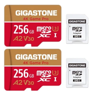 Afbeelding van Gigastone 256GB 2 pack micro sd geheugenkaart, 4K Game Pro, SDXC UHS I A2 U3 V30, 100/60 MB/s lees en schrijfsnelheid, UHD video opname, geschikt voor Nintendo Switch, Compactcamera’s, GoPro action cam, Android Smartphones, card