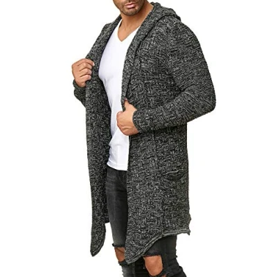 Afbeelding van Redbridge gebreid vest met capuchon, lang in grof design, casual jas capuchon voor vrije tijd en dagelijks gebruik, grijs, M