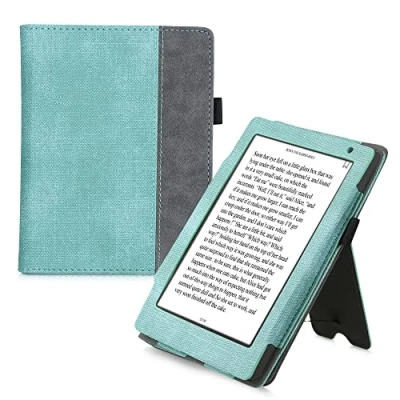Afbeelding van kwmobile hoes voor e reader compatibel met Kobo Aura H2O Edition 2 Cover standaard in mintgroen/donkergrijs Kunstleer