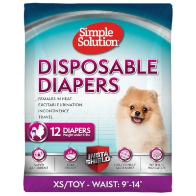 Afbeelding van Simple Solution True Fit Wegwerpluiers voor teefjes Super absorberend met nattigheidsindicator XS/Toy 12 stuks