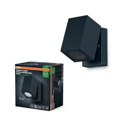 Afbeelding van OSRAM ENDURA Classic Cube ADJ WALL buitenwandlamp, zwart, GU10 voet (max 35W), kan worden uitgerust met een normale of slimme lamp, richtbare kop, IP44 bescherming