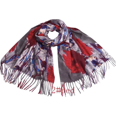 Afbeelding van Lange Warme Sjaal Bloemenprint Rood 180 x 70cm (1972#)