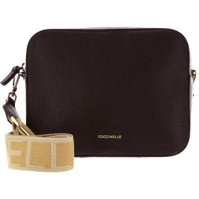 Afbeelding van COCCINELLE Leren Schoudertas Tebe Crossover Bag Darkbrown Donkerbruin