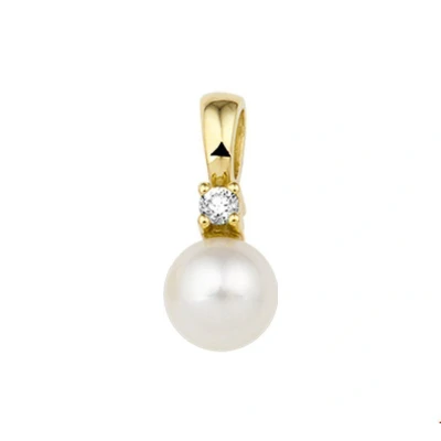 Afbeelding van Trendjuwelier huiscollectie Hanger Geelgoud Parel en Diamant 0.05 Ct.
