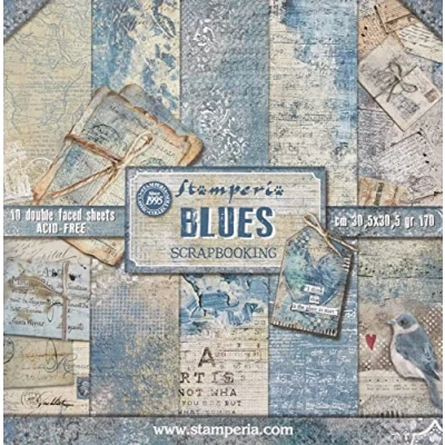 Afbeelding van STAMPERIA SBBL26 papierblok 10 vellen dubbelzijdig blauw, papier, meerkleurig, 30,5 x cm