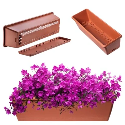 Afbeelding van KADAX Bloembak, plantenbak in 2 maten en 4 kleurvarianten, balkonbak van kunststof, met onderzetter, duurzame balkonpot (60 cm, terracotta)