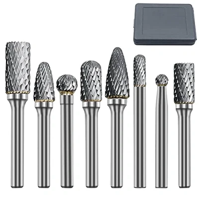 Afbeelding van ASNOMY 8PCS Dubbel gesneden Carbide Rotary Bramen Set 6mm Schacht 6mm/10mm/12mm Hoofd Die Grinder Bits Solid Burr File voor Boor, Metalen Carving, Polijsten, Gravure