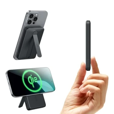 Afbeelding van ESR Qi2 gecertificeerd MagSafe accupakket, standaard 5.000mAh 15W snel opladen draagbare oplader, 0,6 inch ultra compacte powerbank, oplader met USB C kabel voor iPhone 16/15/14/13/12, zwart