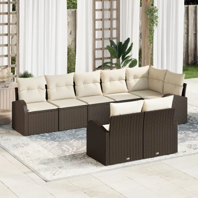 Afbeelding van vidaXL 8 delig Tuinsofa Set met Kussens Bruin Poly Rattan