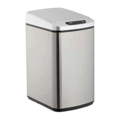 Afbeelding van Relaxdays prullenbakje met sensor prullenbak badkamer 12 liter vuilbak afvalemmer zilver