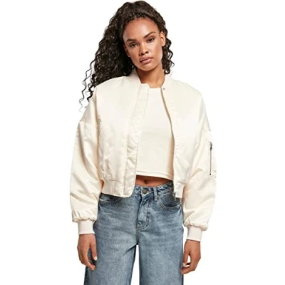 Afbeelding van Urban Classics Ladies Short Oversized Satin Bomber Jacket Bomberjacks, Dames, Maat: 3XL, Whitesand