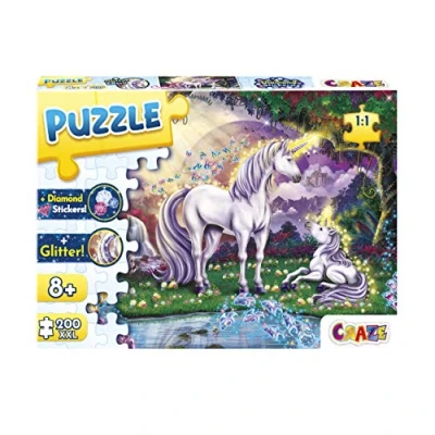 Afbeelding van CRAZE puzzel Mystic Lake 30196 Puzzel, 200+ stukjes met glitterprint en diamantsticker, voor kinderen vanaf 8 jaar